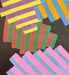Inner Space #11: geometric abstract painting on paper; blue, yellow, red & black
