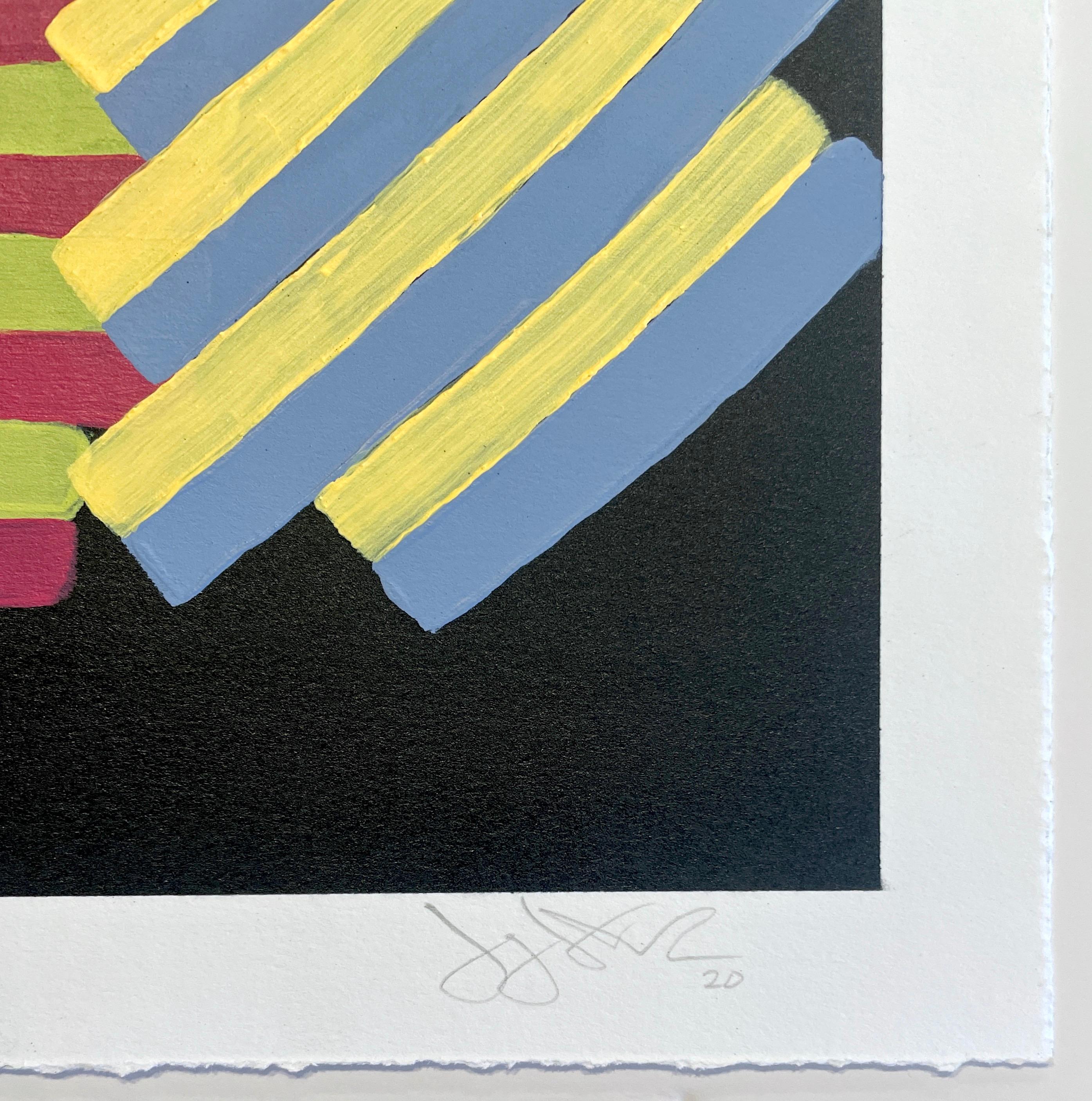 Inner Space #11: geometric abstract painting on paper; blue, yellow, red & black - Abstract Geometric Painting by Jay Walker