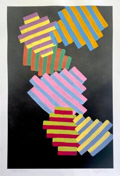 Inner Space #11: pittura astratta geometrica su carta; blu, giallo, rosso e nero