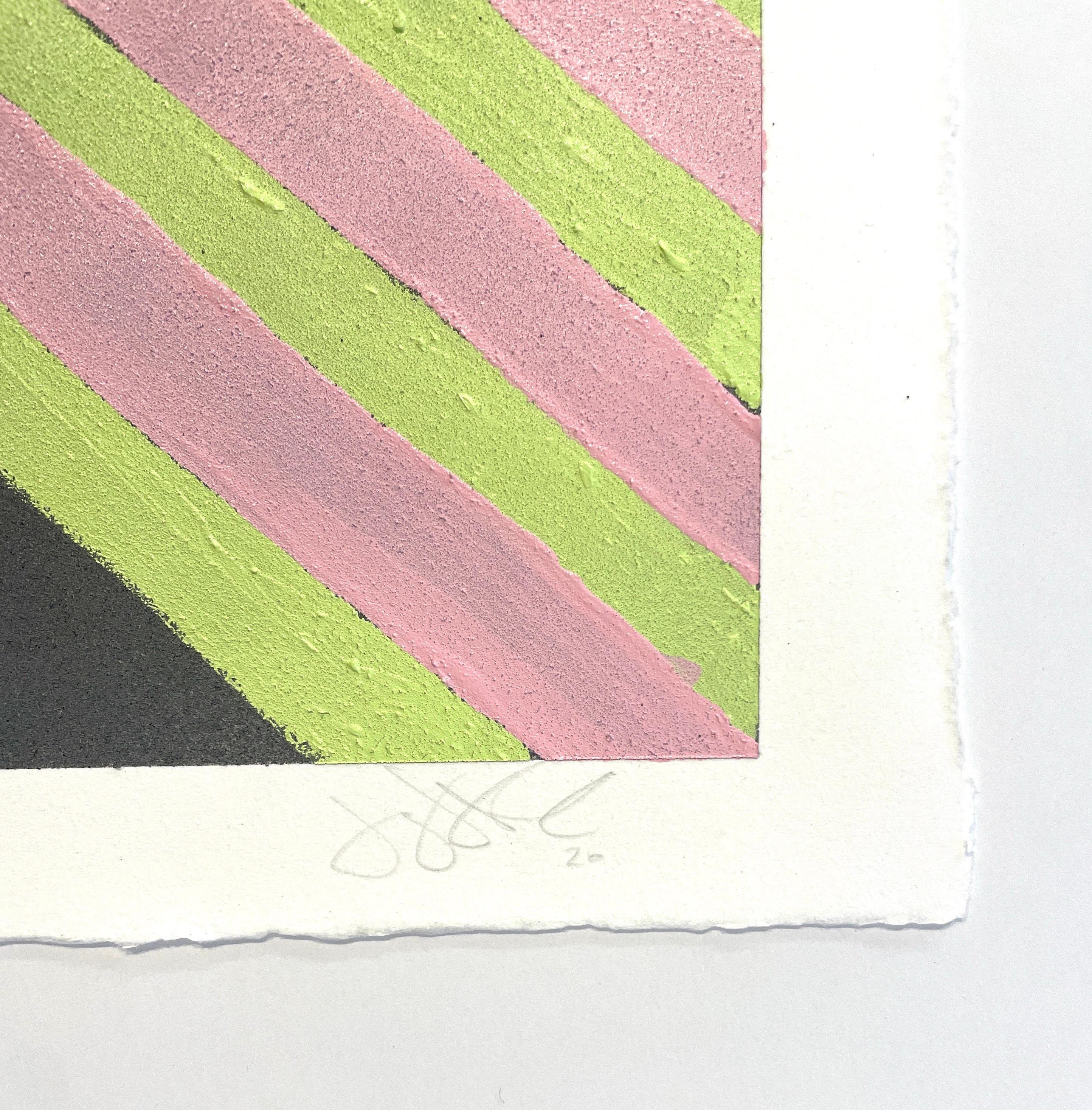 Inner Space #2: geometric abstract painting on paper: yellow, green, pink, black - Abstract Painting by Jay Walker