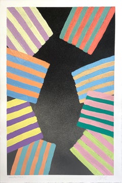 Inner Space #2: geometric abstract painting on paper: yellow, green, pink, black