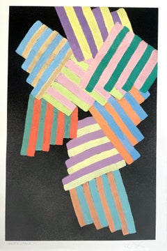 Inner Space #3: geometric abstract painting on paper: yellow, green, blue, black