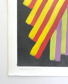 Inner Space #4: geometric abstract painting on paper: yellow, green, red & black