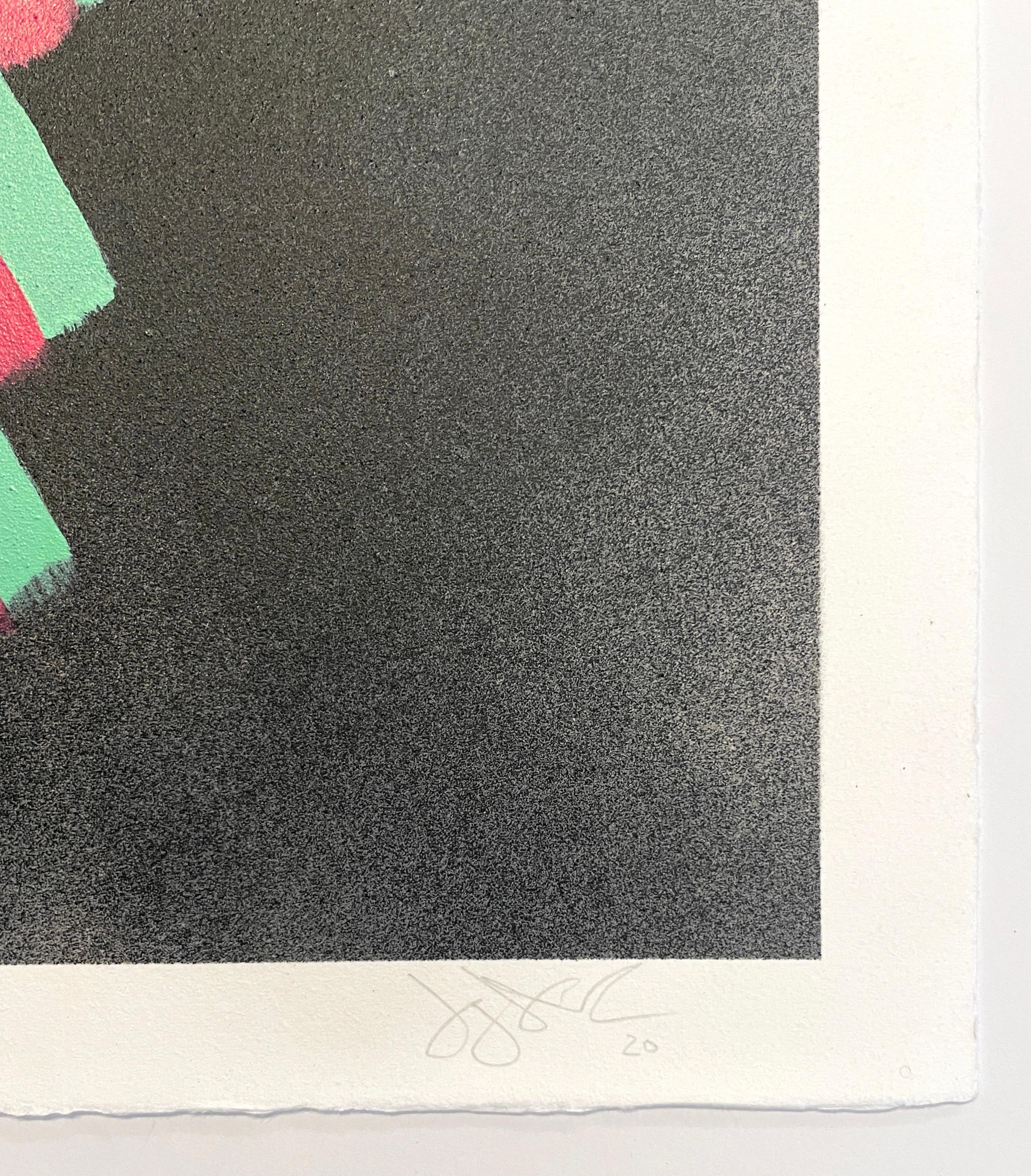Inner Space #4: geometric abstract painting on paper: yellow, green, red & black - Abstract Painting by Jay Walker