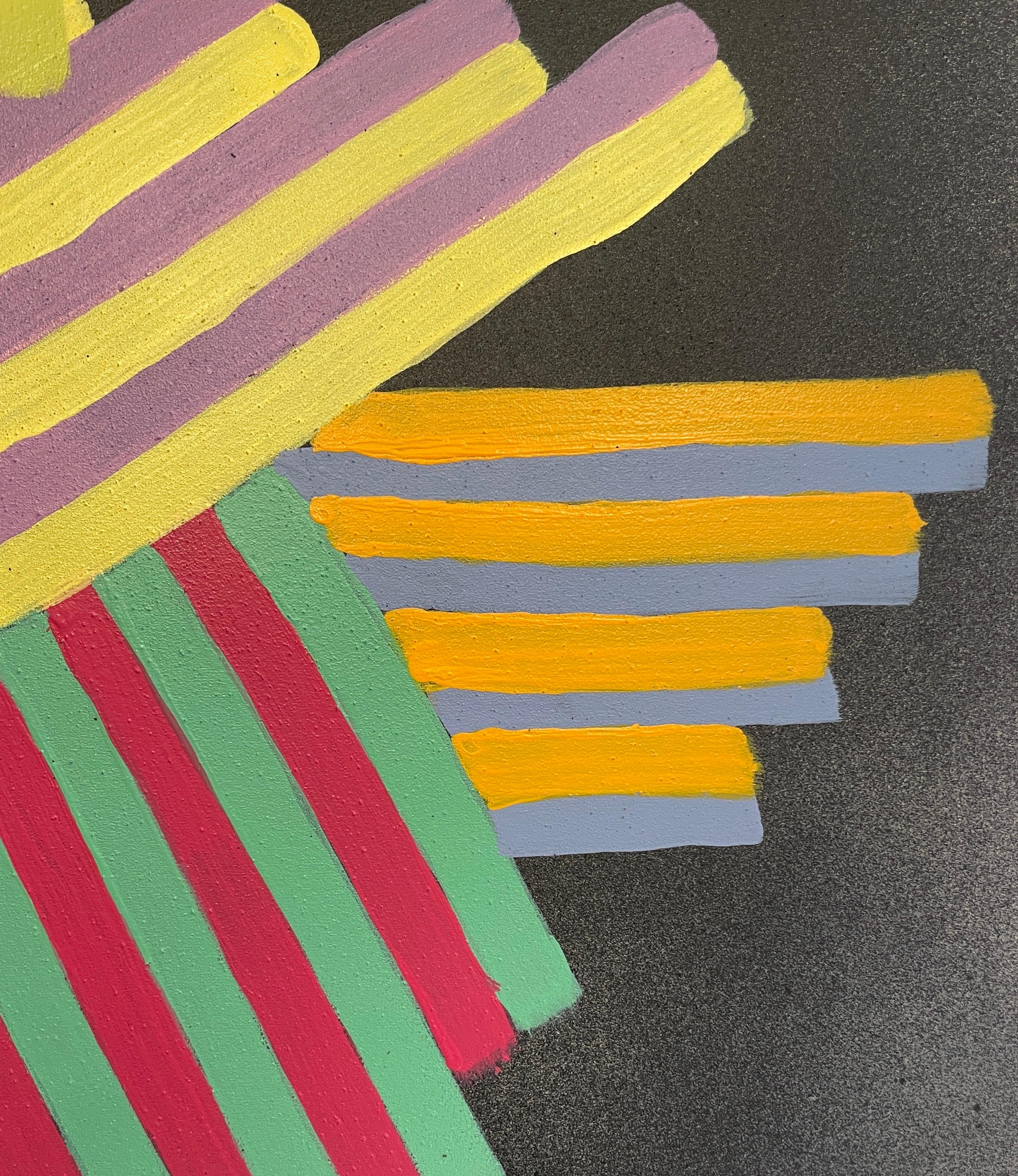 Inner Space #4: geometric abstract painting on paper: yellow, green, red & black - Black Figurative Painting by Jay Walker