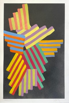 Inner Space #4: geometric abstract painting on paper: yellow, green, red & black