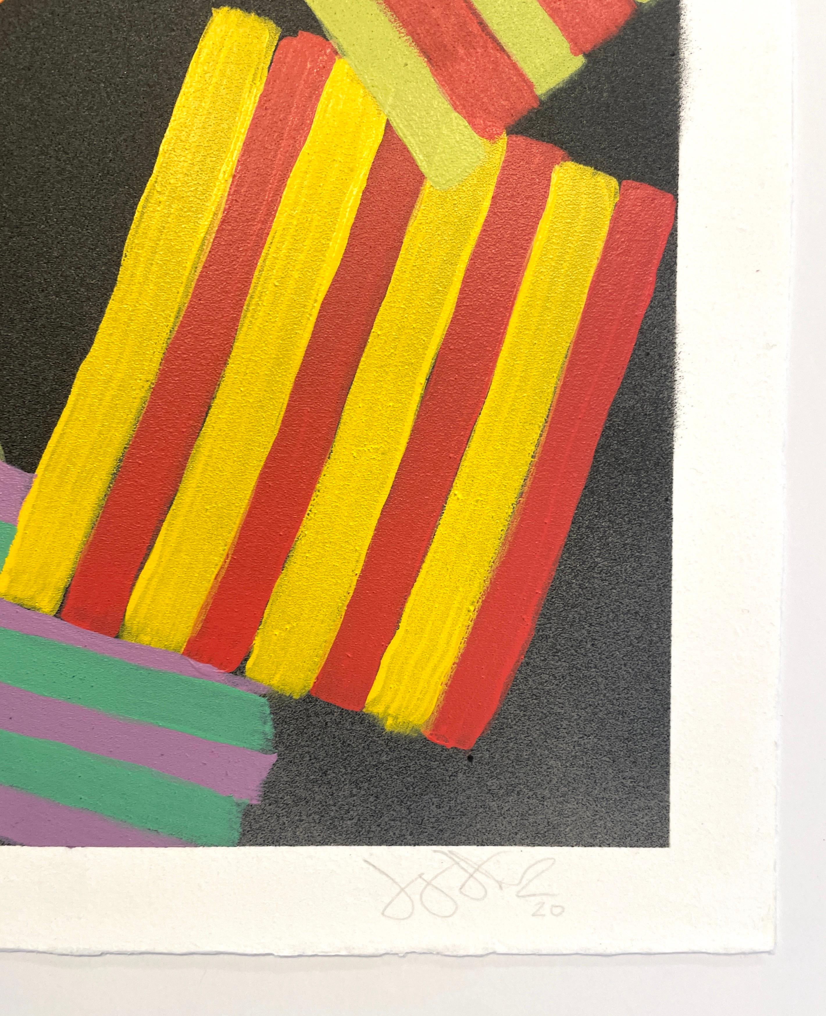 Inner Space #5: geometric abstract painting on paper: blue, yellow, red & black - Abstract Painting by Jay Walker