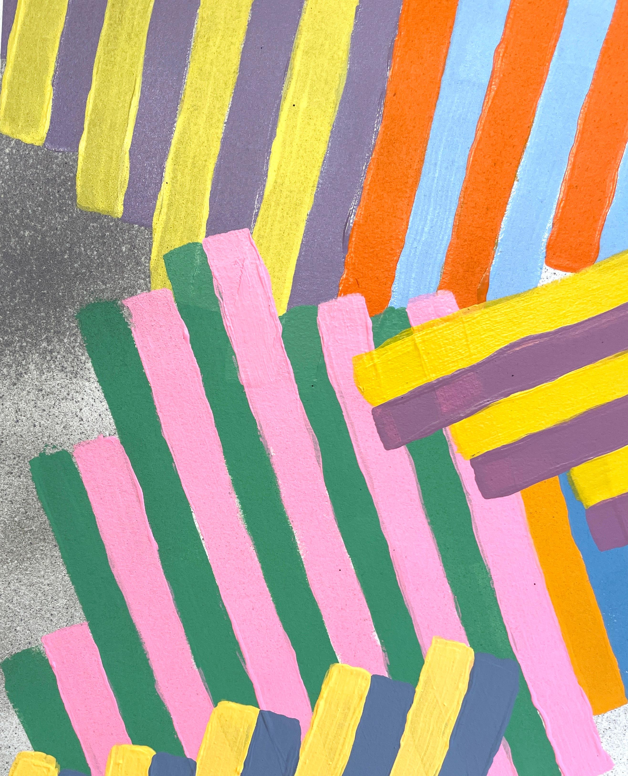 Inner Space #7: geometric abstract painting on paper: blue, yellow, pink & gray - Beige Figurative Painting by Jay Walker