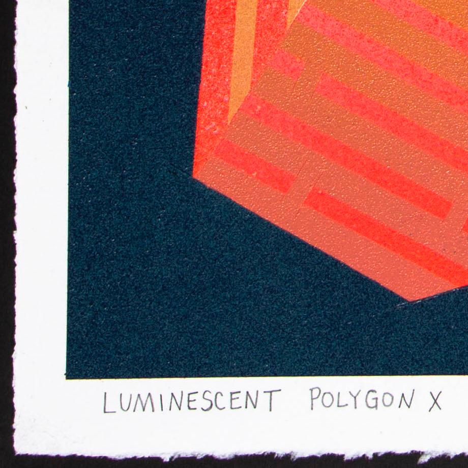 Polygone luminescent : peinture géométrique abstraite ; motifs rouges et bleus-noirs en vente 1