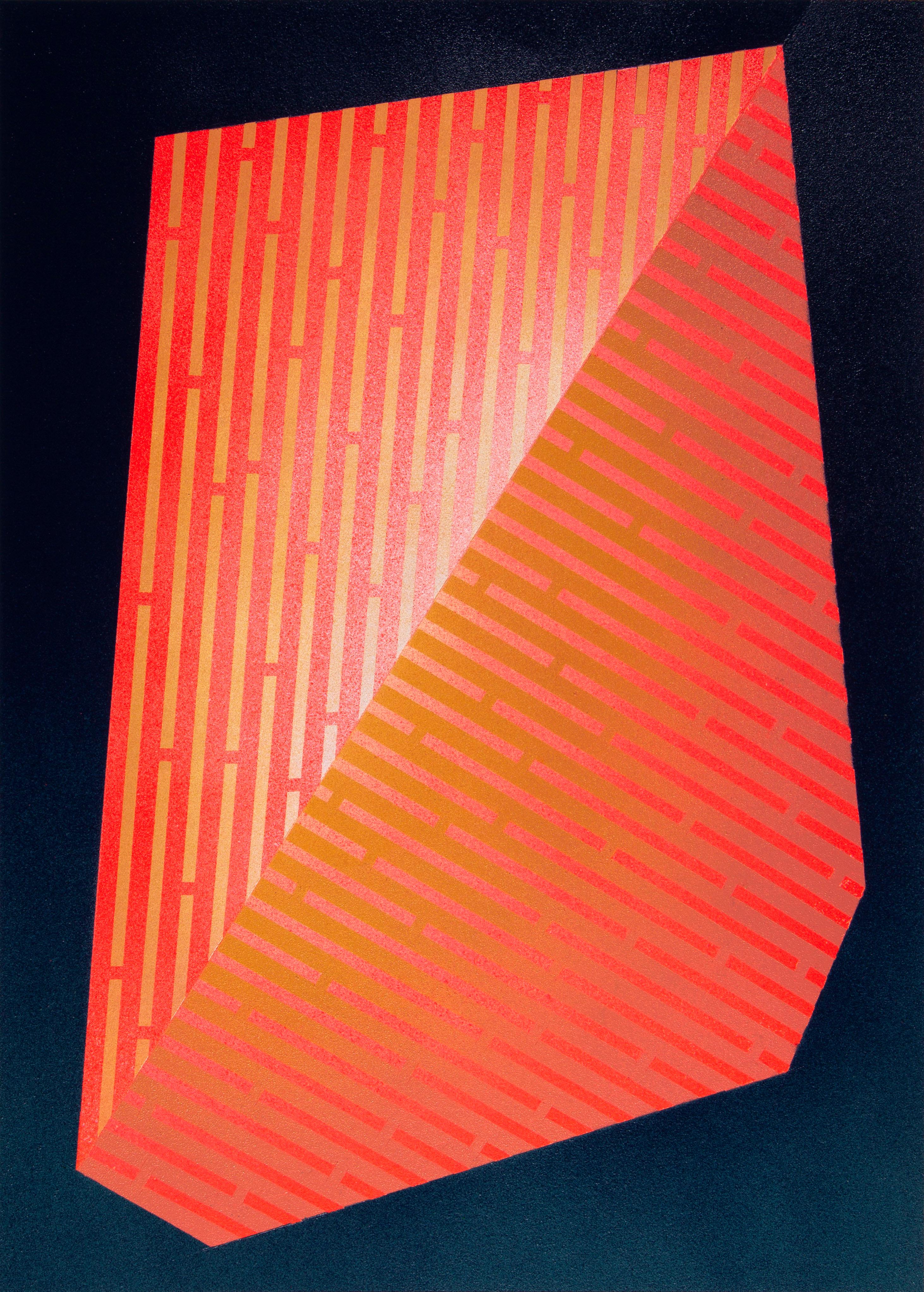 Abstract Painting Jay Walker - Polygone luminescent : peinture géométrique abstraite ; motifs rouges et bleus-noirs