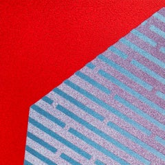 Poligono luminescente XII: pittura astratta geometrica; motivi a linee rosse e viola