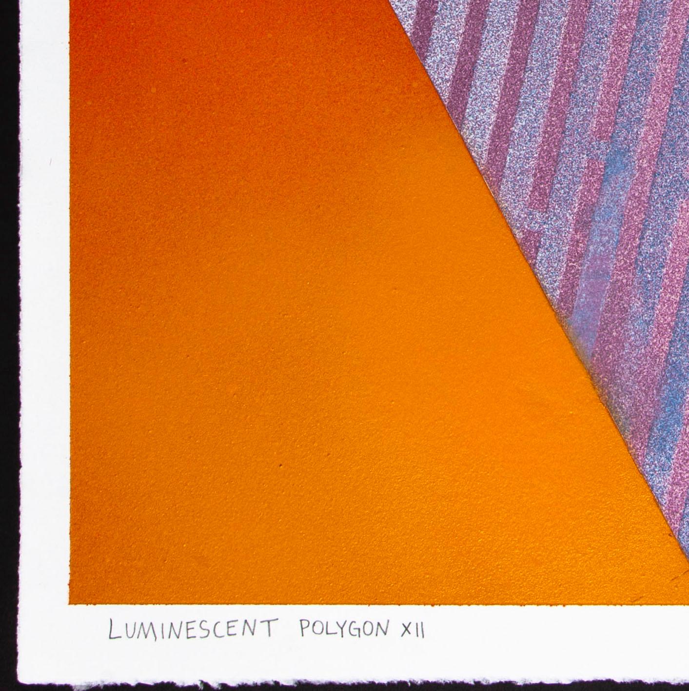 Luminescent Polygon XII: geometric abstract painting; red & purple line patterns For Sale 1