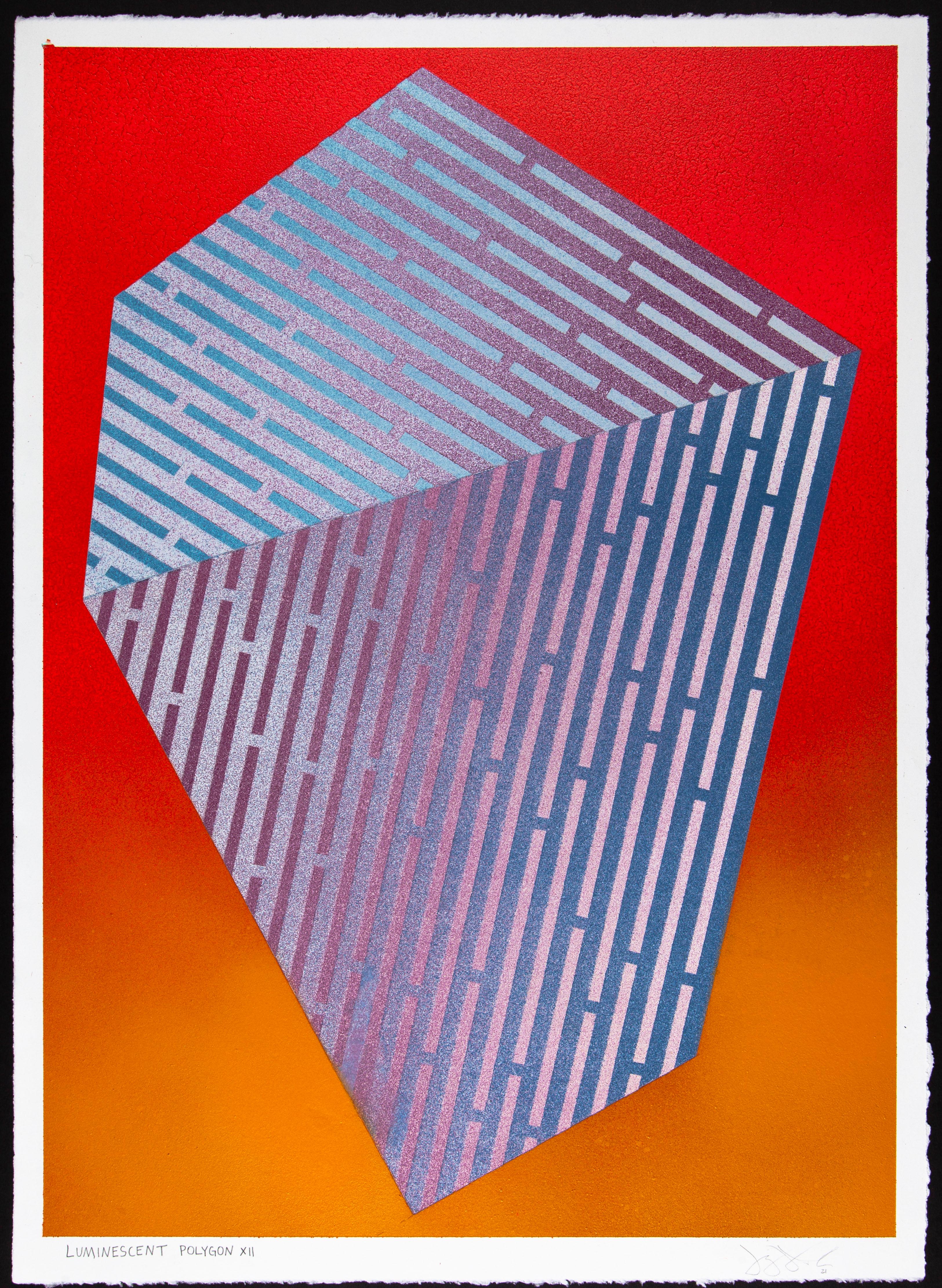 Luminescent Polygon XII: geometric abstract painting; red & purple line patterns For Sale 2