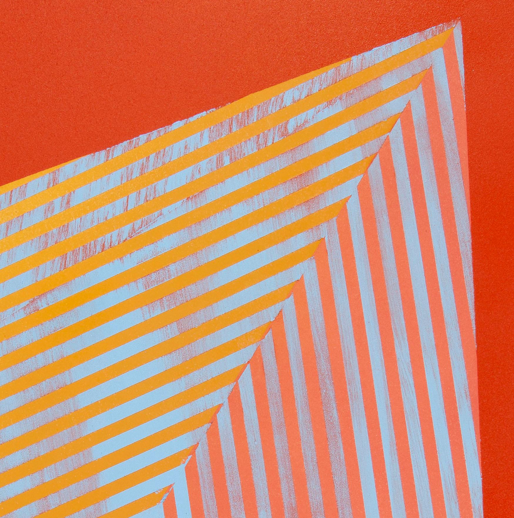 Poligono prismatico XV: pittura astratta geometrica con motivo lineare, rosso, arancione - Painting di Jay Walker