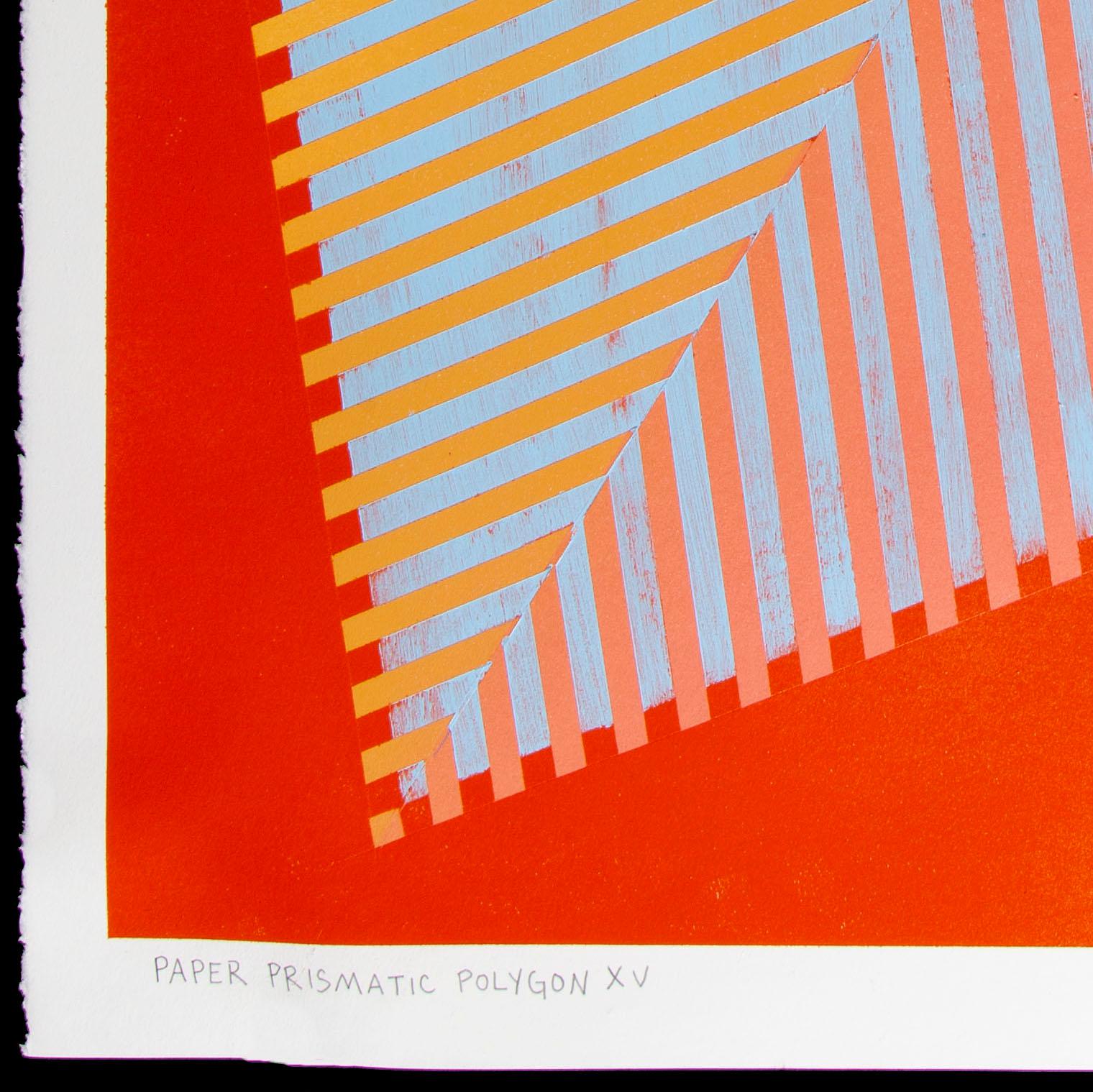 Polygone prismatique XV : peinture géométrique abstraite avec motif linéaire, rouge, orange - Abstrait Painting par Jay Walker