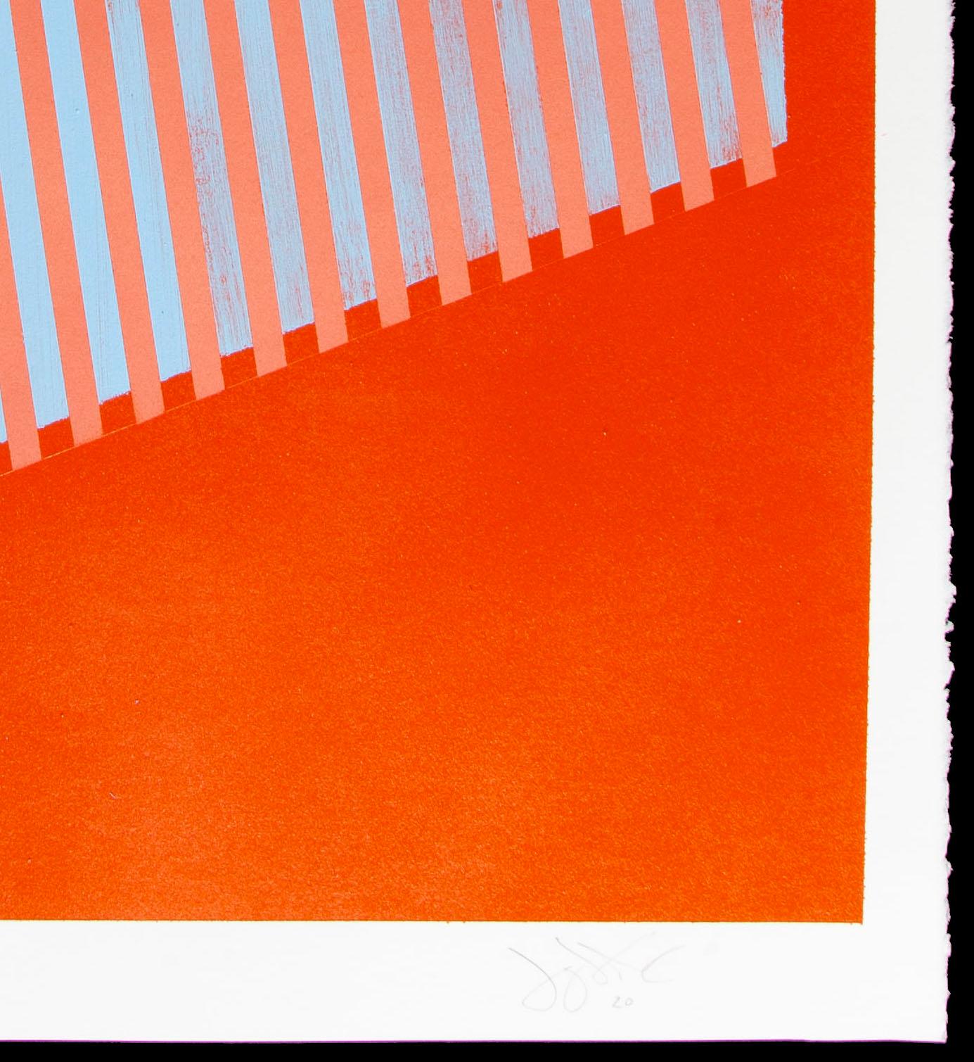 Poligono prismatico XV: pittura astratta geometrica con motivo lineare, rosso, arancione - Figurative Painting Rosso di Jay Walker
