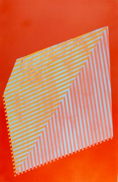 Prismatisches Polygon XV: geometrisches abstraktes Gemälde mit linearem Muster, rot, orange