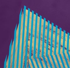 Prismatic Polygon XVI: geometric abstract painting in blue, yellow, purple ombre