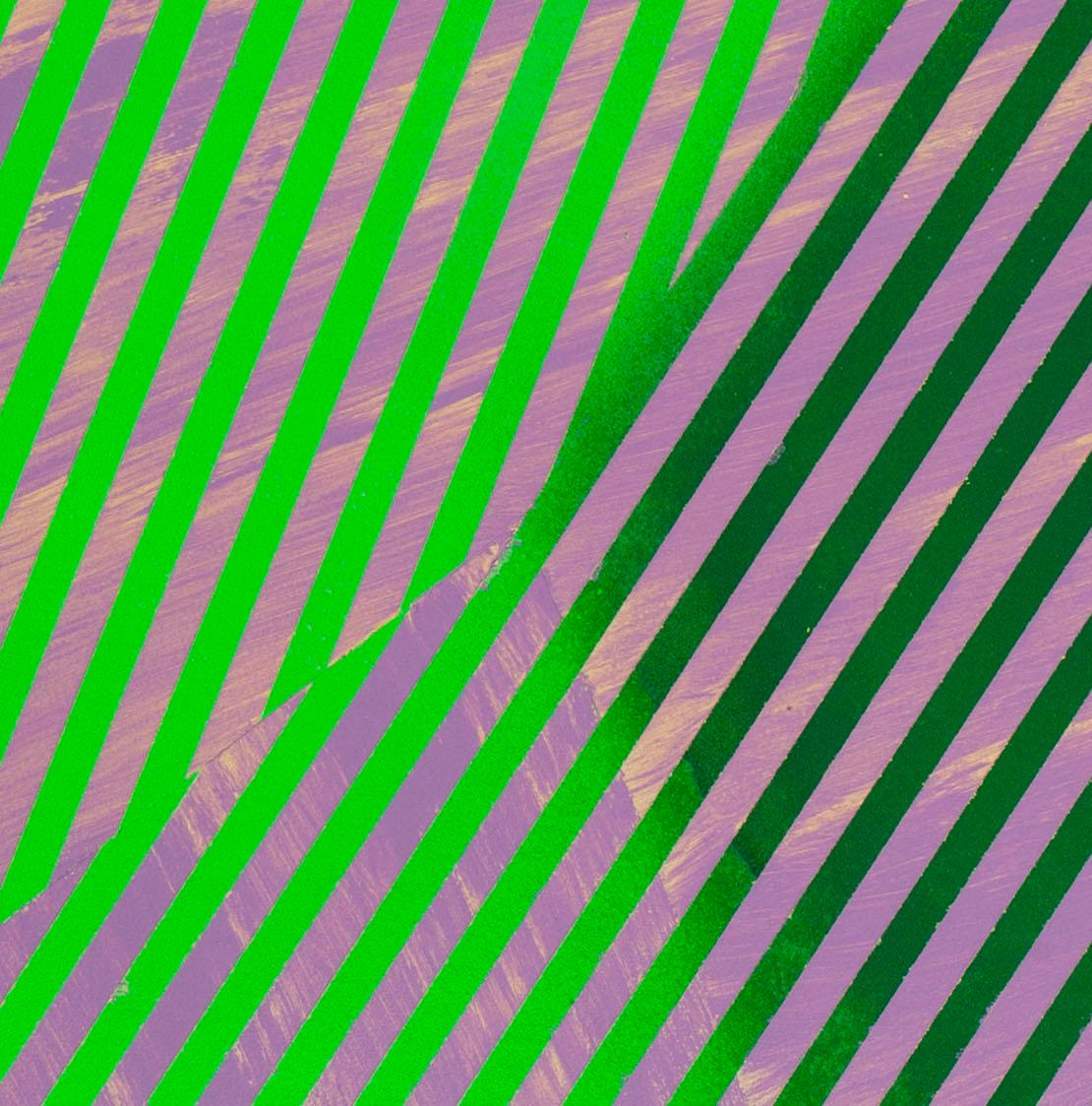 Prismatic Polygon XVII: geometric abstract painting in green, purple & gold - Painting by Jay Walker