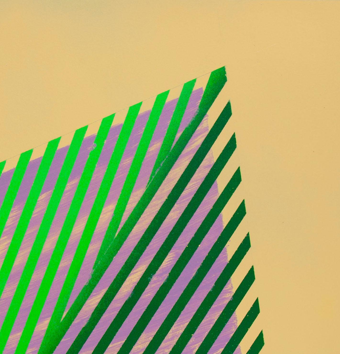 Prismatic Polygon XVII: geometric abstract painting in green, purple & gold - Abstract Painting by Jay Walker