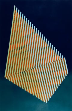 Prismatisches Polygon XVIII: geometrisches abstraktes Gemälde in Meeresblau, Orange