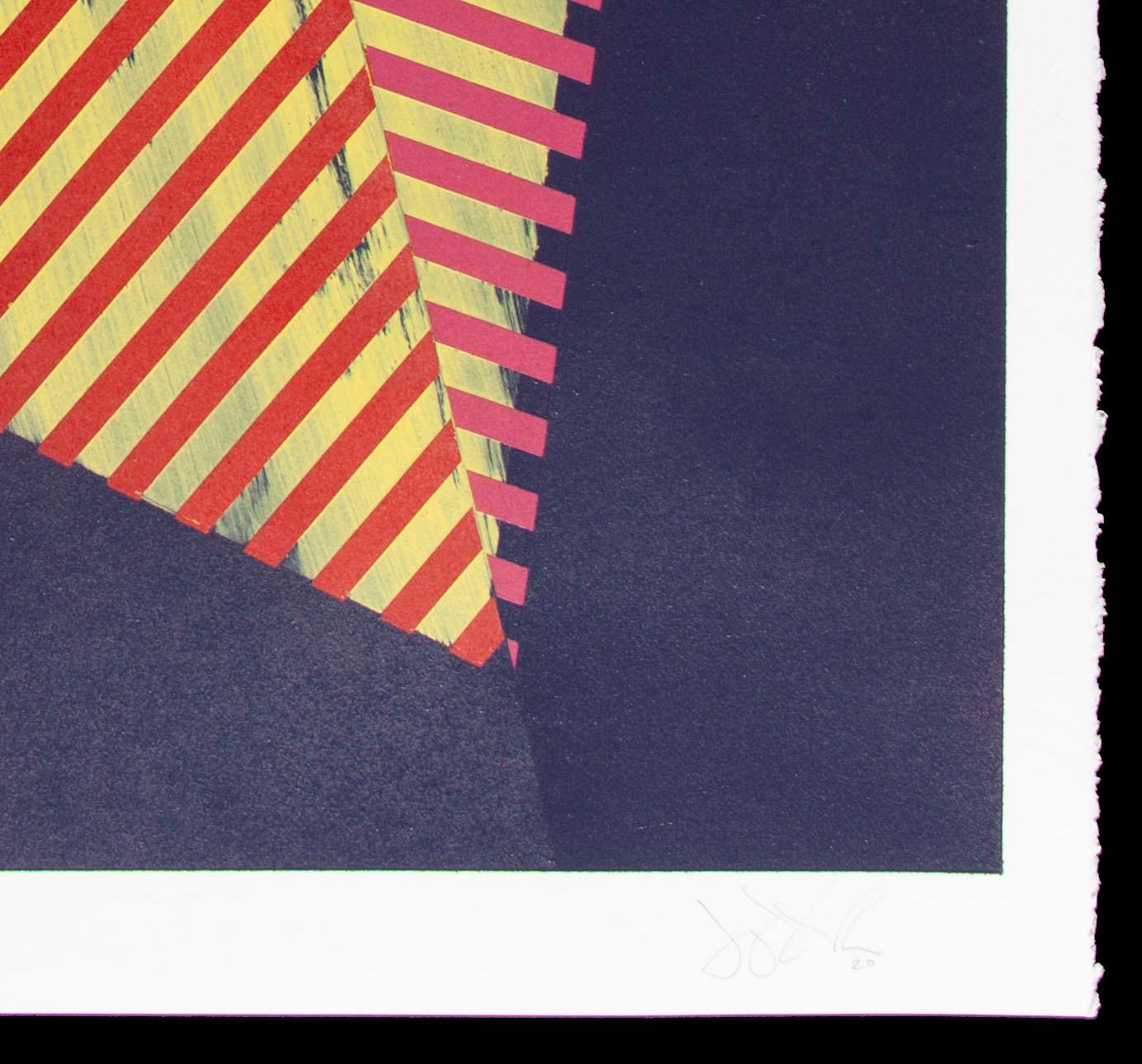 Polygone prismatique XXI : peinture géométrique abstraite avec motif, or rouge et violet  en vente 1
