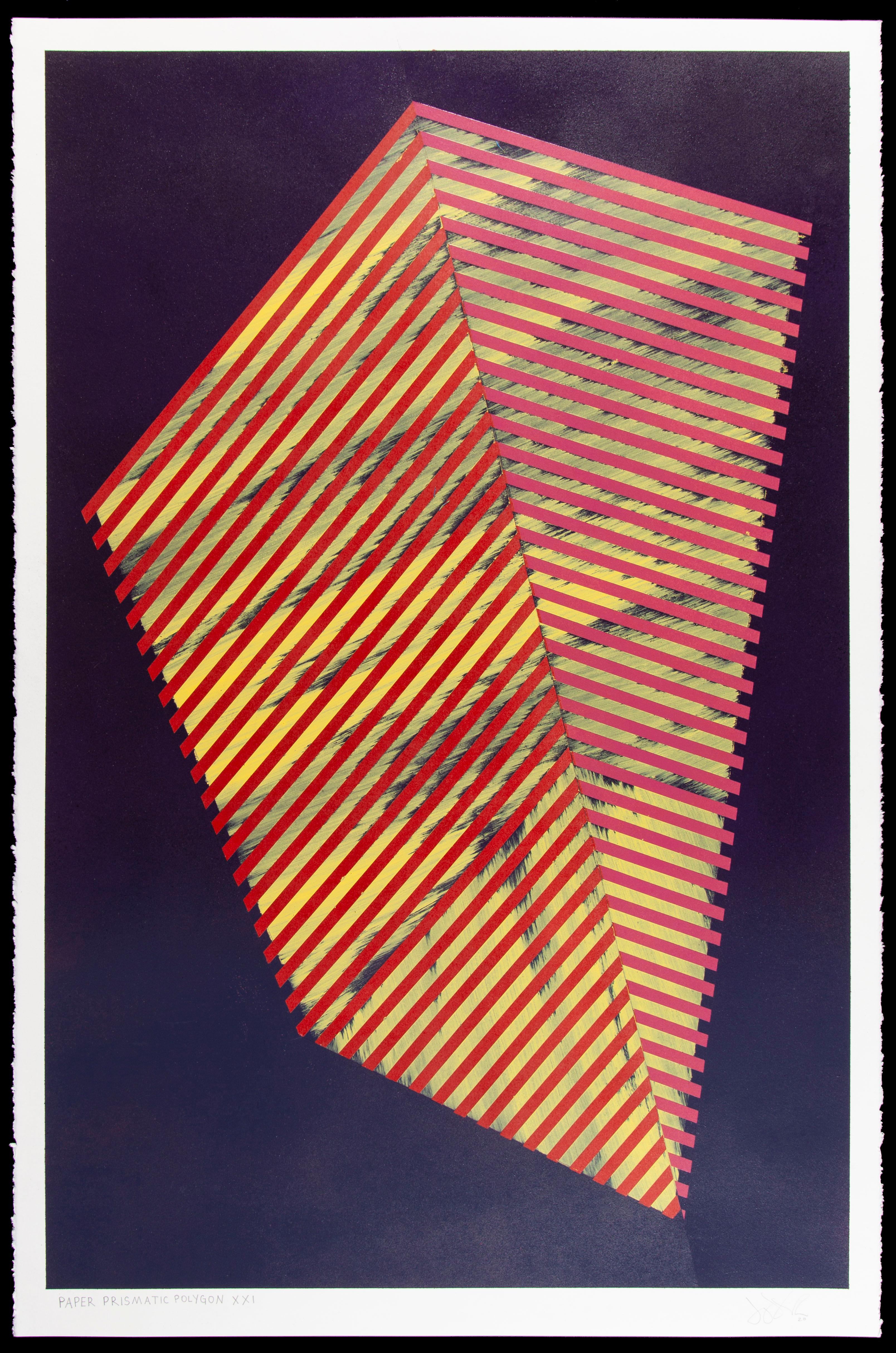Prismatic Polygon XXI: geometric abstract painting w/ pattern, red purple gold  For Sale 2