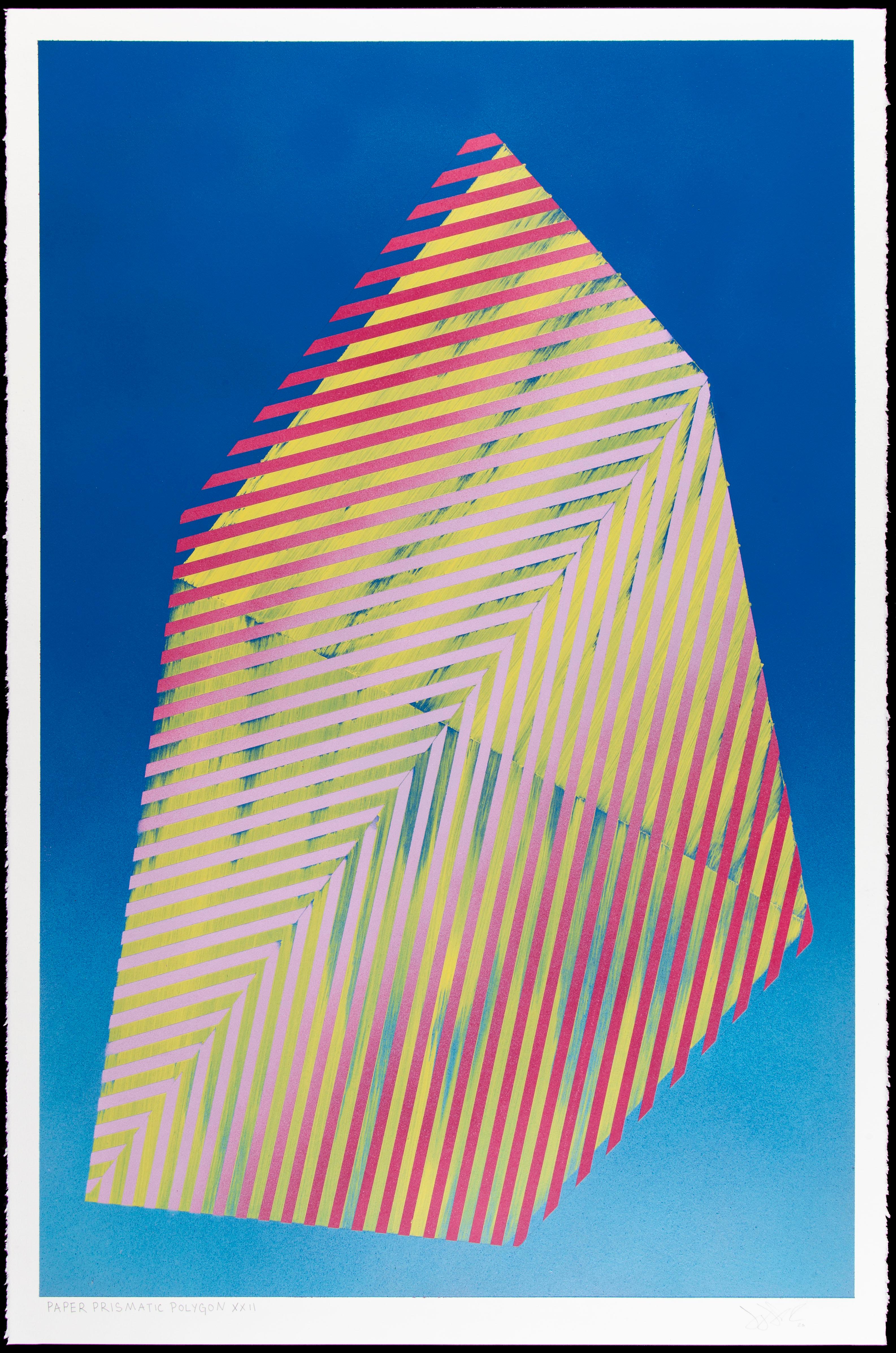 Poligono prismatico XXII: pittura astratta geometrica in blu cielo, rosso e giallo in vendita 1
