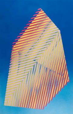 Prismatic Polygon XXII: geometric abstract painting in sky blue, red, & yellow