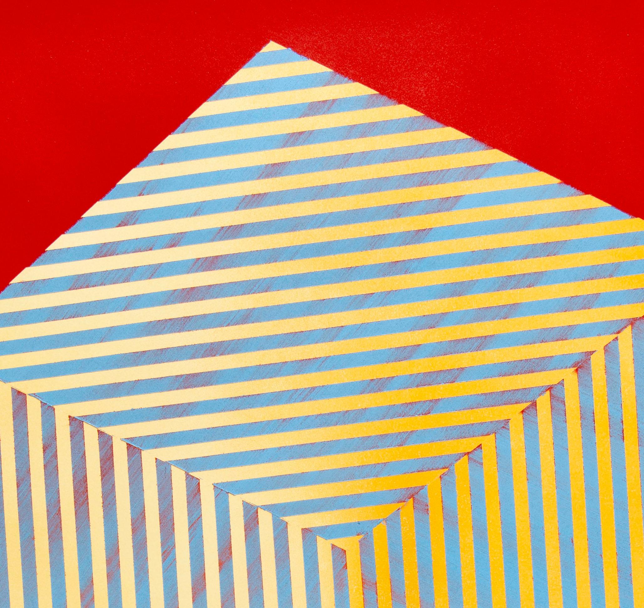 Prismatic Polygon XXIII: geometric abstract painting - red orange, blue, yellow  - Painting by Jay Walker