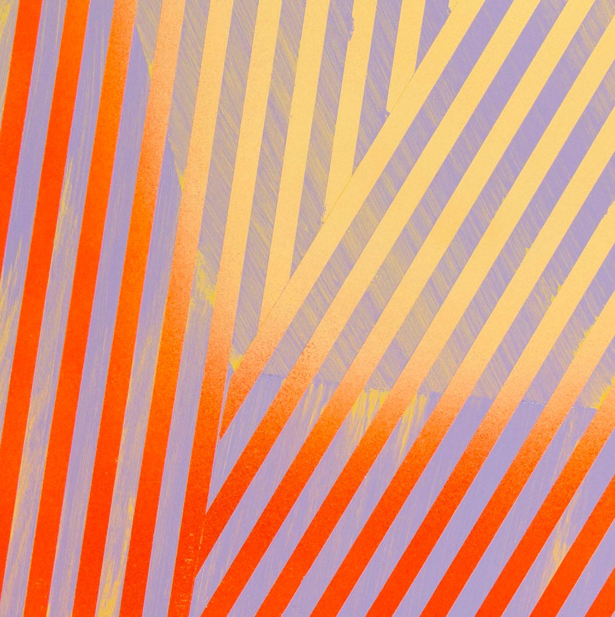 Prismatic Polygon XXIV: geometric abstract painting in red, yellow, gold, violet - Painting by Jay Walker