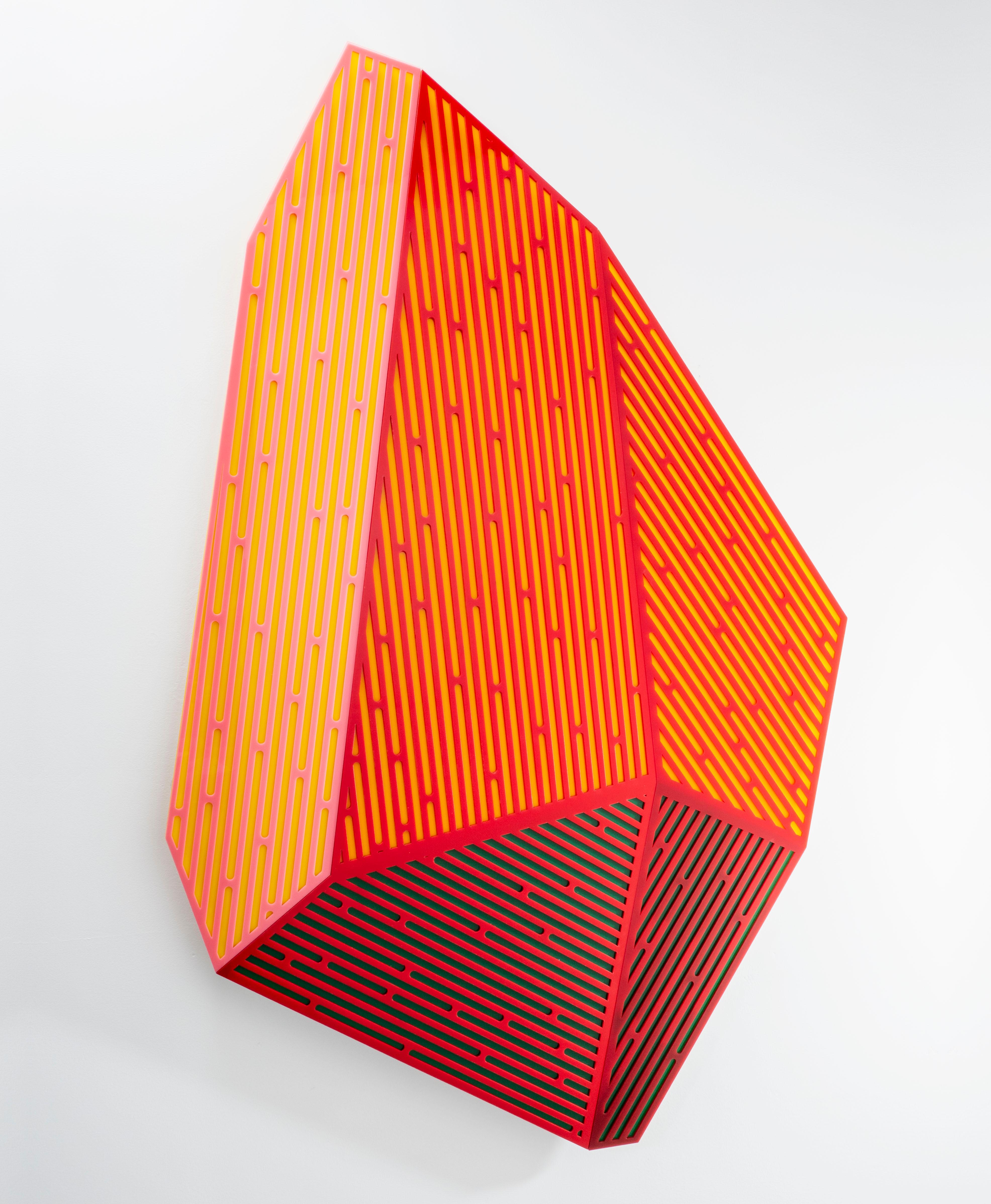 Prismatic Polygon IV -- contemporary geometric abstract wall sculpture in red