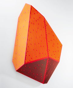 Prismatic Polygon IV: geometric abstract wall-mounted sculpture in red & orange