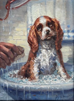 King Charles Spaniel puppy bath painting (Oklahoma Artist)