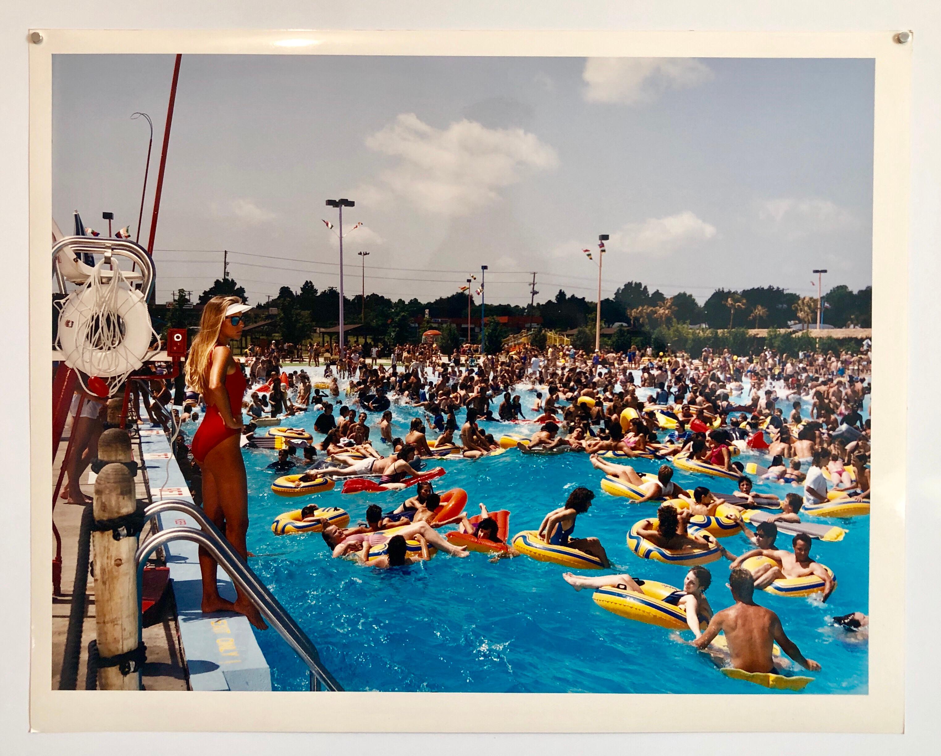 Crowded Swimming Pool Signed Vintage Color Photograph Chicago Photo Jay Wolke For Sale 5