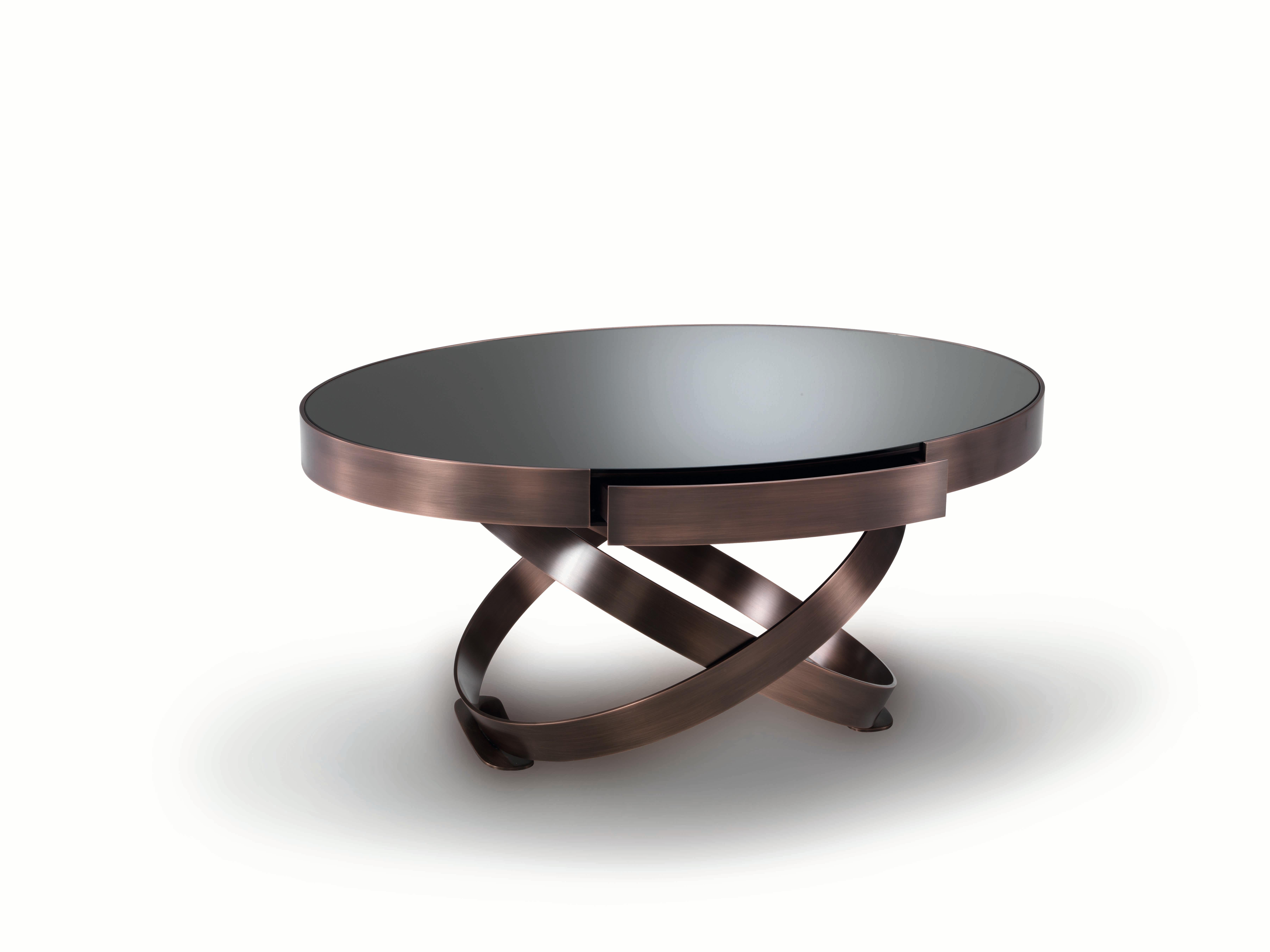 Tavolina II - Oval coffee table with copper bronze frame, grey mirror top.
Nr. 1 soft close drawer.
cm. 96W*70D*45H.