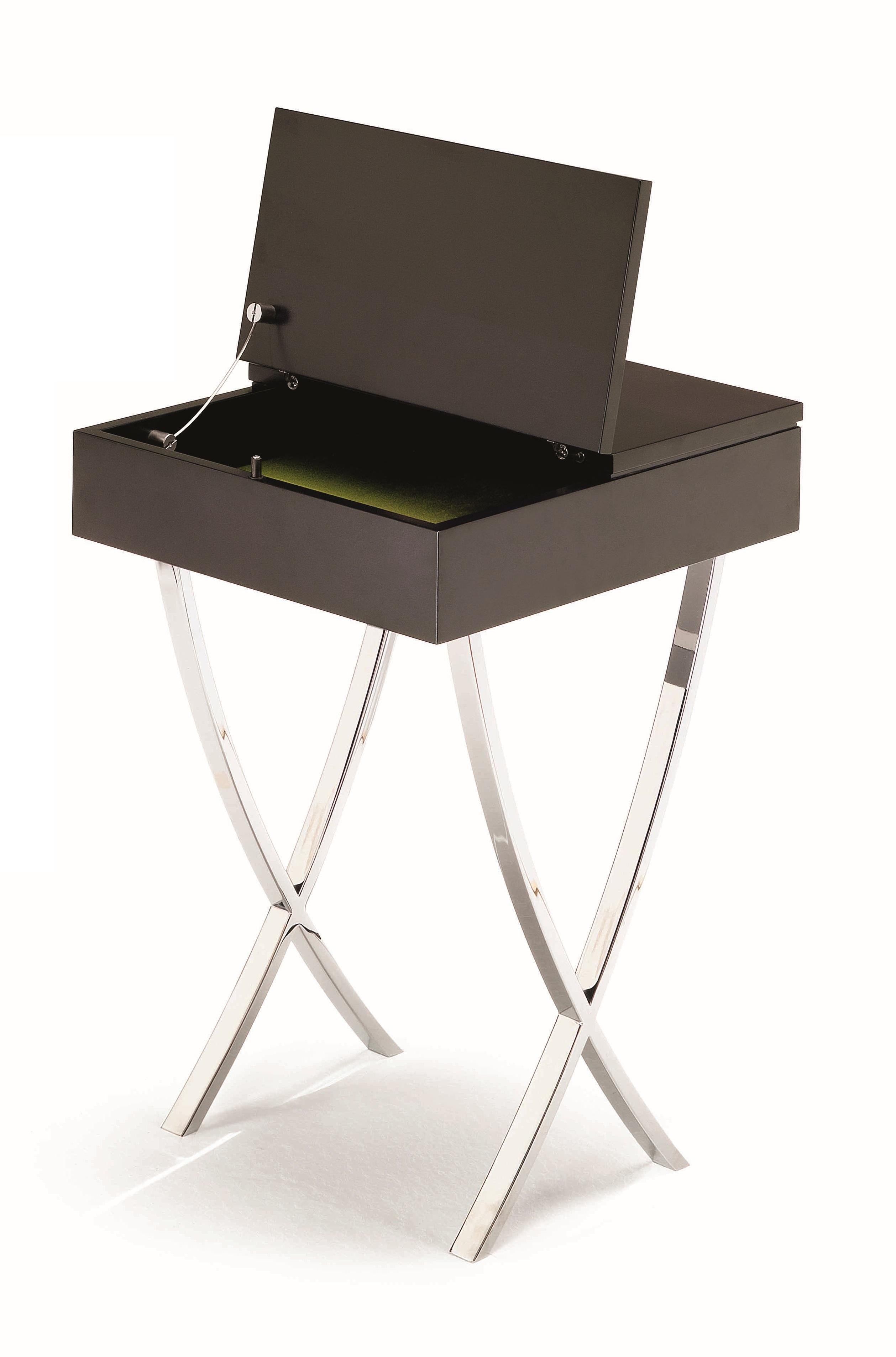 Contemporary Jaya, Orsi, Mrs. Elise Som, Cruzita Little Table, Walnut/Ebony, Chrome Legs For Sale