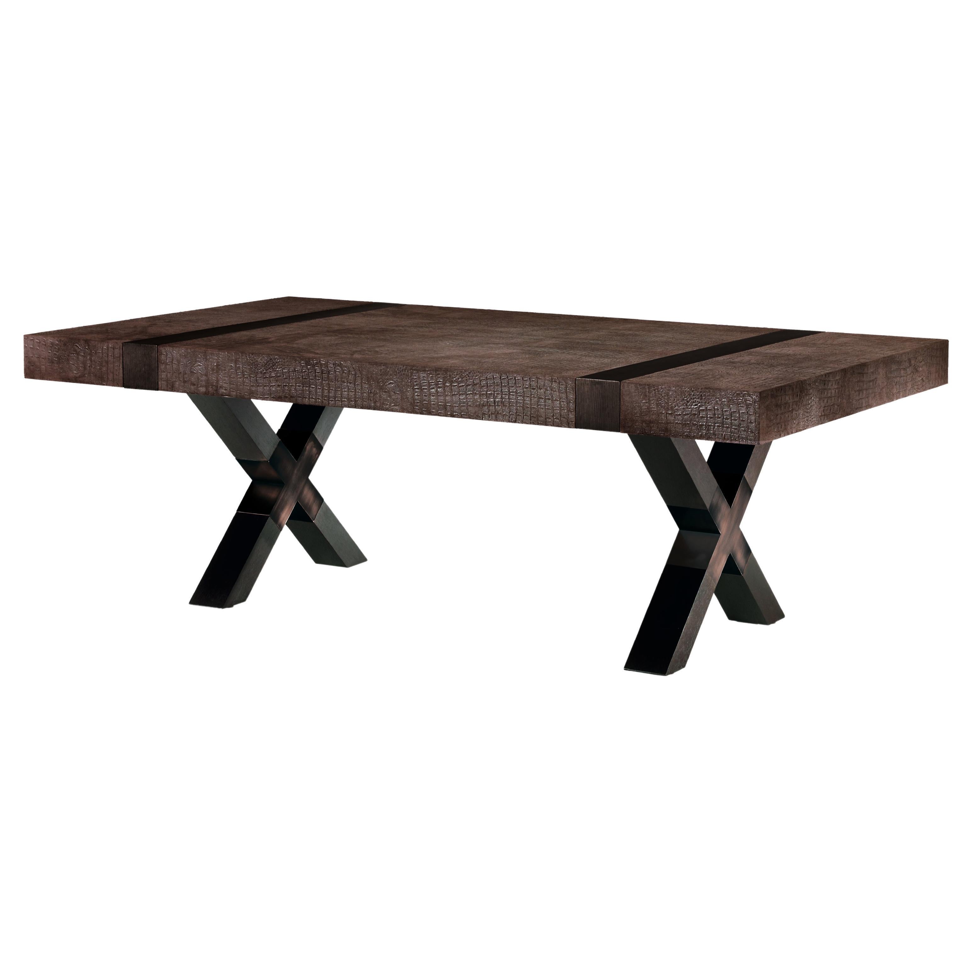 Jaya, Orsi, Mrs. Elise Som, Croco Dining Table, Wengè, Leather, Copper Bronze For Sale