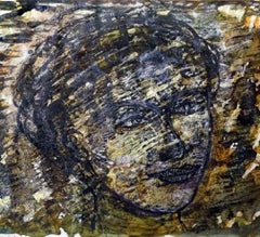 Volto, Pittura, Olio su carta, Marrone, Nero, Giallo di Artista Indiano "In magazzino"