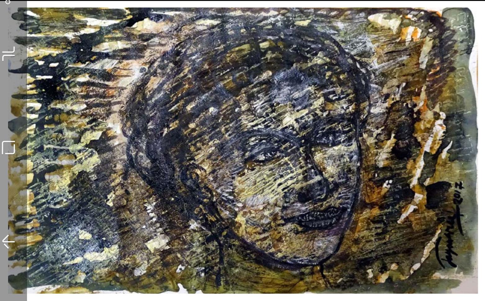 Jayashree Chakravarty Portrait Painting - Face, Painting, Oil on paper, Brown, Black, Yellow by Indian Artist "In Stock"