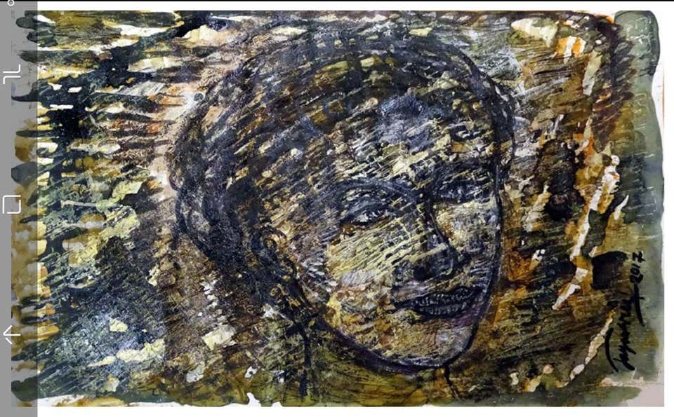 Face, Painting, Oil on paper, Brown, Black, Yellow by Indian Artist "In Stock"