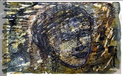 Face, Painting, Oil on paper, Brown, Black, Yellow by Indian Artist "In Stock"