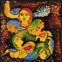 Senza titolo, figurativo, acquerello su tavola shikishi di Jayasri Burman "Disponibile"