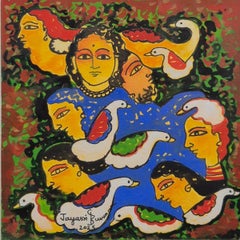 Untitled, Figurative, Watercolour on Shikishi Board by Jayasri Burman "In Stock"