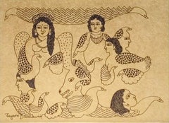 Untitled, Pen, Ink Drawing on Sikishi Board Contemporary Indian Artist-In Stock