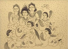 Untitled, Pen, Ink Drawing on Sikishi Board Contemporary Indian Artist-In Stock