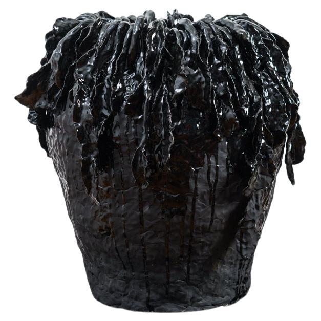 Large Scale Sculptural Ceramic Vessel in High Gloss and Matte Black by Jaye Kim For Sale