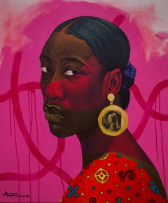Dama con perla -Siglo XXI, Contemporáneo, Retrato figurativo, Mujer, Bella