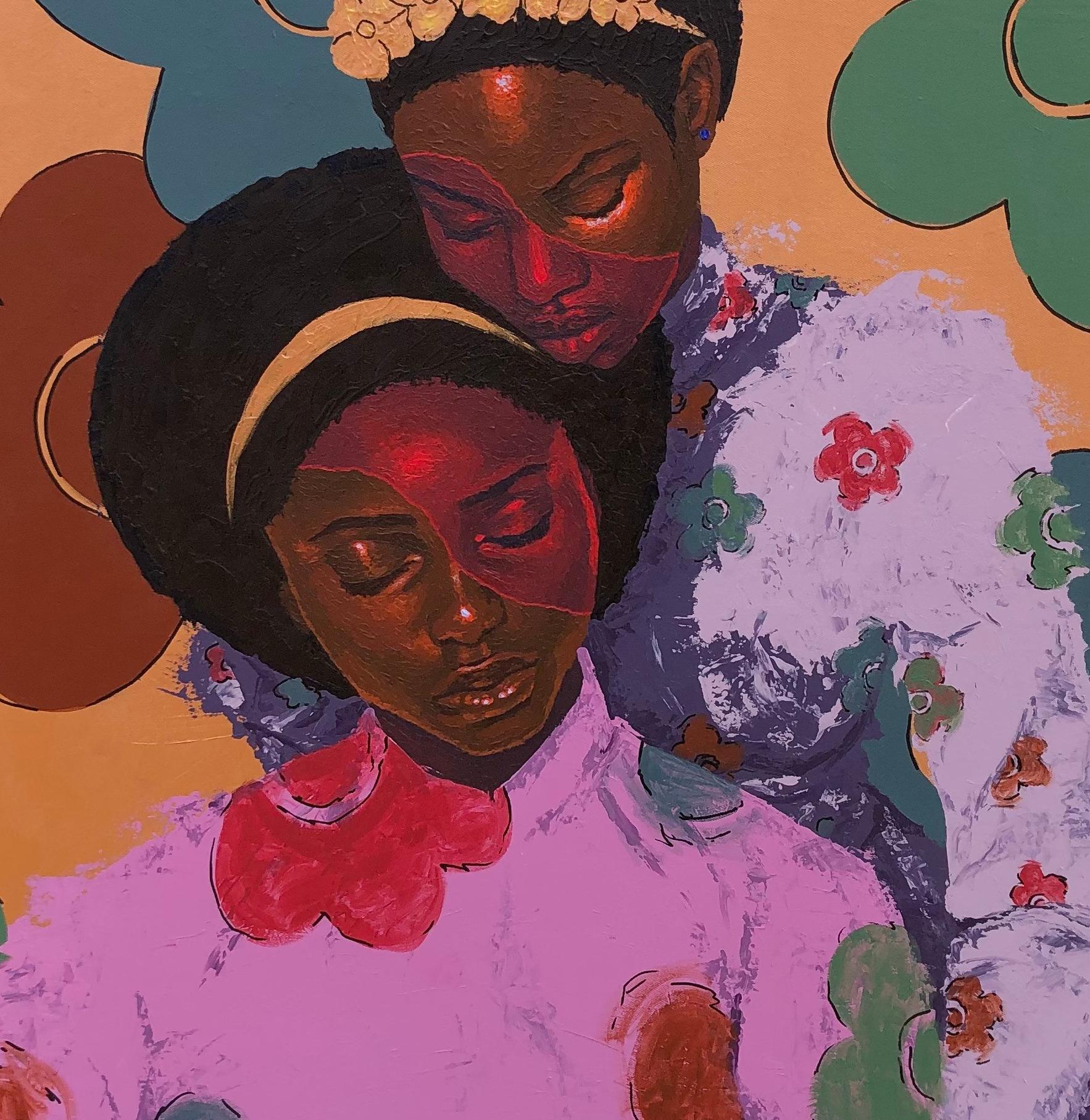 Late Bloomers - 21. Jahrhundert Contemporary, Figurativ, Porträt, Frauen, Liebe (Braun), Figurative Painting, von Jayeola Joshua