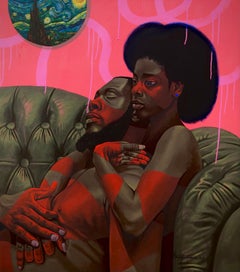 Safe Space - Pintura Contemporánea del Siglo XXI de un Hombre y  Mujer enamorada